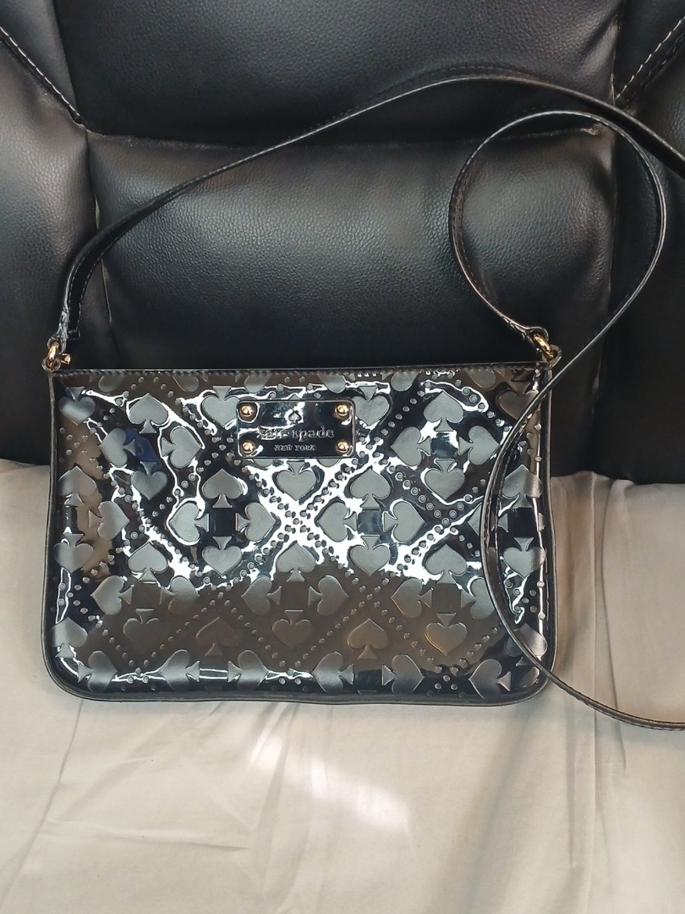 kate spade Black Patent Crossbody with Heart & Spade Motif